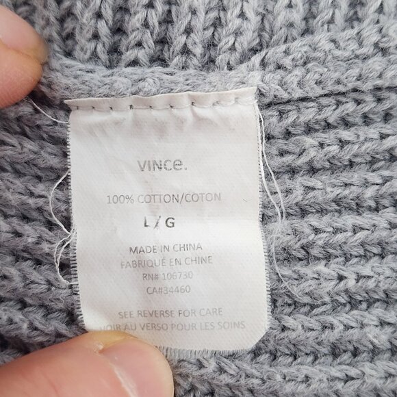 VINCE Rib Knit Raglan Cotton Sweater Long Sleeve Slouchy Ribbed Gray - Picture 5 of 5